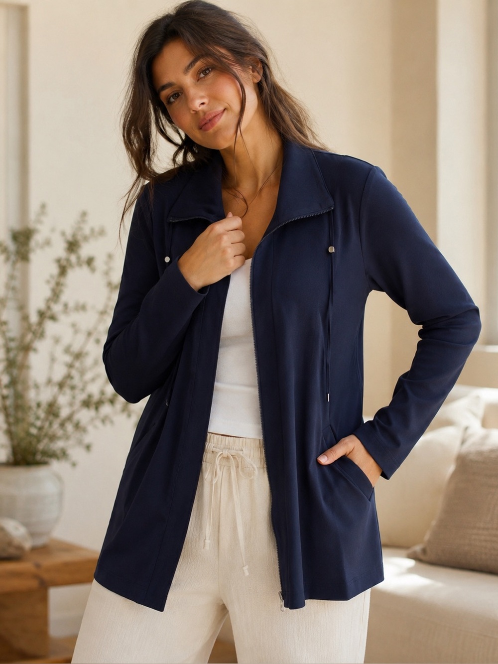 Eileen‎ Fisher Blue Zipup Knit Jacket